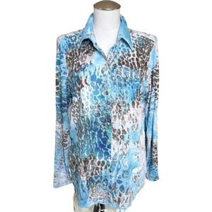 David Cline XL Button Up Shirt Women Abstract Print Long Sleeve Casual Top